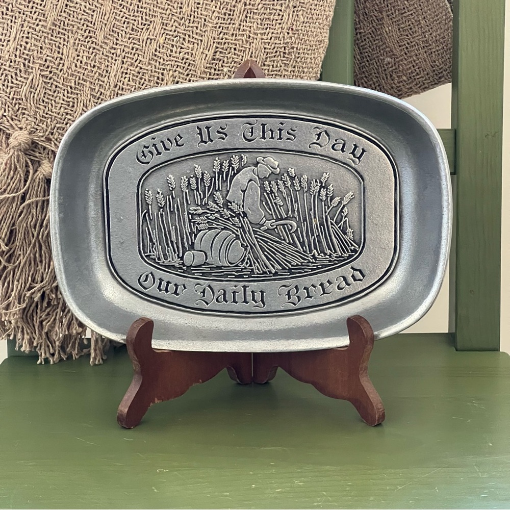 Vintage Wilton Armetale “Give Us This Day Our Daily Bread” Pewter Bread Tray